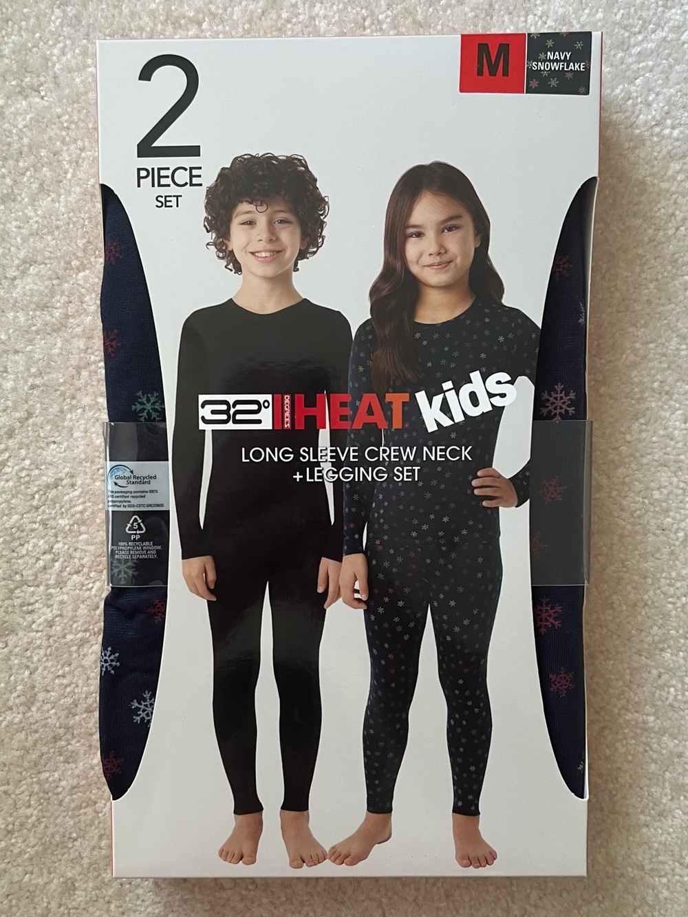 32 Degrees Kids Navy Snowflake Thermal Long Sleeve Crew & Legging Set For Boys